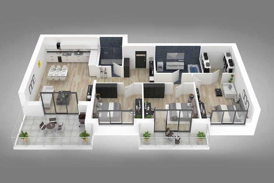 Three-dimensional cutaway model of a building interior produced from laser scan data