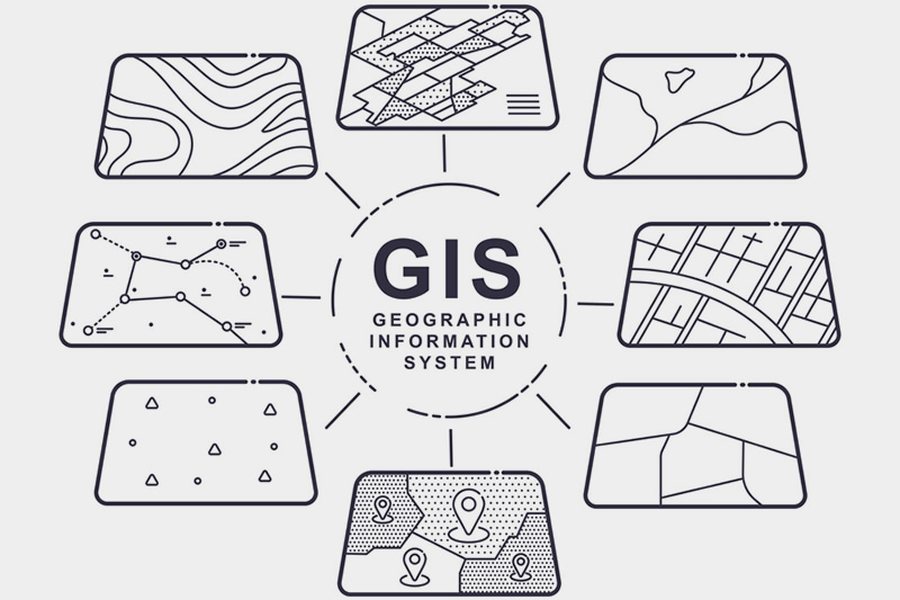 Diagram of GIS data layers feeding a central geographic information system